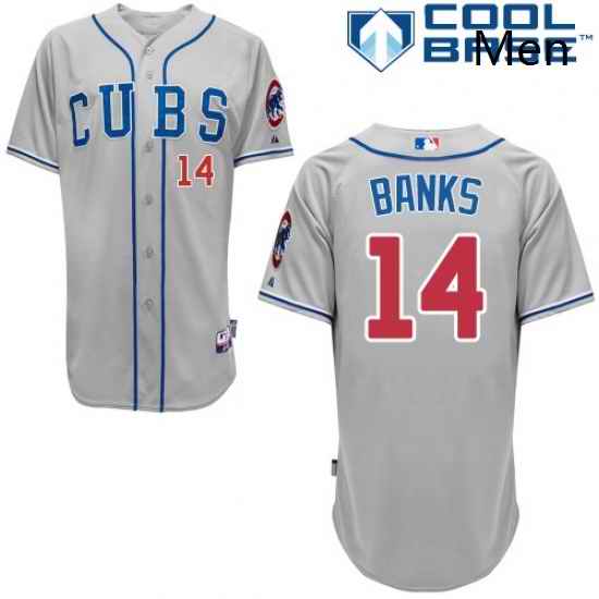 Mens Majestic Chicago Cubs 14 Ernie Banks Authentic Grey Alternate Road Cool Base MLB Jersey